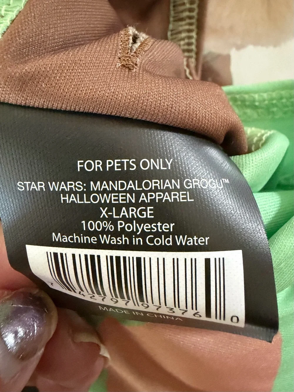 Disney Star Wars Grogu Pet Dog Costume - Green & Brown Sz XL Halloween Party